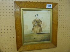 A Watercolour of a lady in walnut frame - signature unreadable