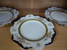 Four blue and Gilt dessert plates with hand painted decoration 1 - A/F
