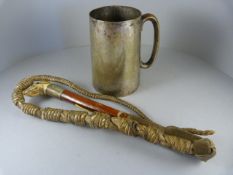 A Hunting whip with Hound head handle and a pewter tankard