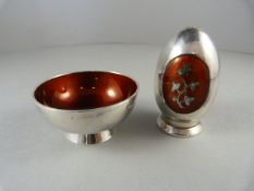 A Meka Danish hallmarked sterling silver enamalled pepper shaker, Mustard pot (with matching