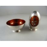 A Meka Danish hallmarked sterling silver enamalled pepper shaker, Mustard pot (with matching