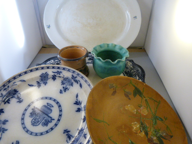 Two blue and white platters (one Minton), one other, a pot marked Honiton and one other - Image 2 of 2