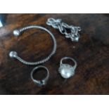 A Hallmarked silver ring, one other (marked 915) and two SCM bracelets