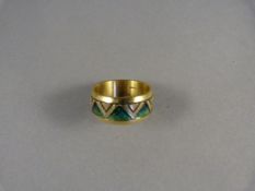An 18ct hallmarked with ring with Enamel Decoration