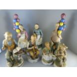 A quantity of Capodimonte style figures, to include the Balloon holders