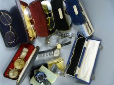 A quantity of various vintage watches, glasses etc