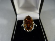 Silver Ring with Amber stone