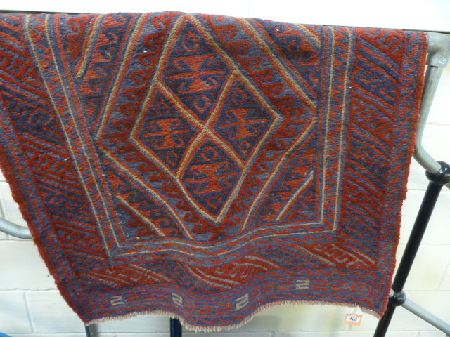 Red Ground with blue Tribal Gazak Rug 103cm x 121cm