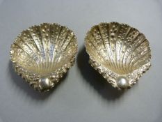 A Pair of Hallmarked silver shell shaped Salts - total weight 70.5g