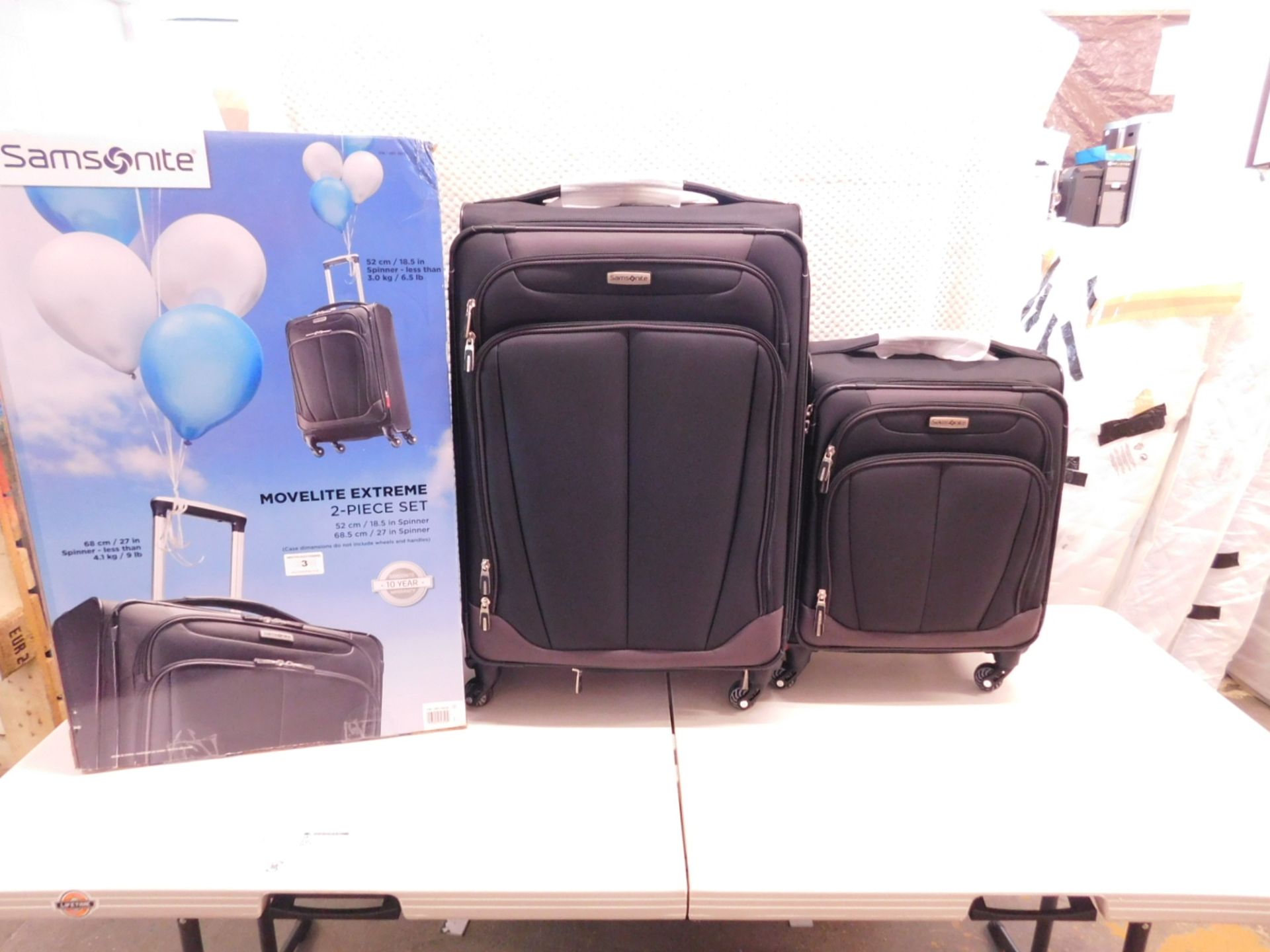 1 BOXED SAMSONITE MOVELITE EXTREME 2 PIECE LUGGAGE SET RRP £199.99 (AS NEW CONDITION)