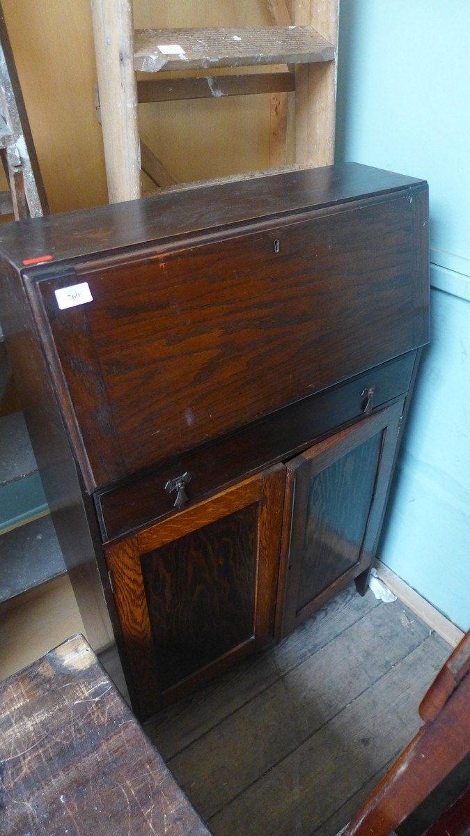 Small brown painted desk, the fall front inset pigeon holes, - Image 3 of 3