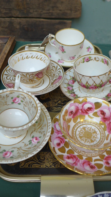 5 principally pink and cerise ground cups and saucers from various factories including early Derby, - Image 2 of 2