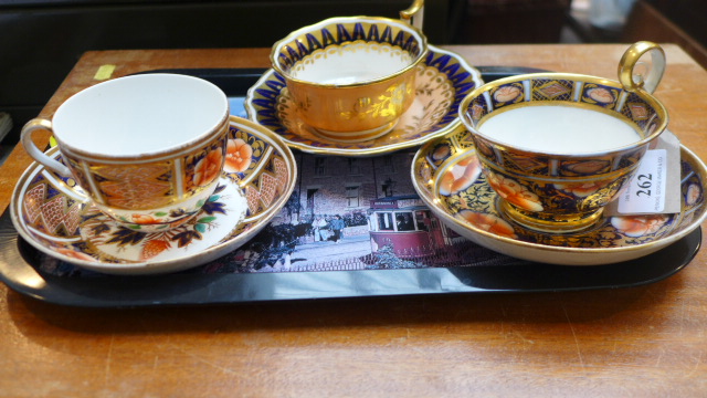 3 Cobalt blue gilt and rust brown cups and saucers from popular factories including Spode, - Image 2 of 2