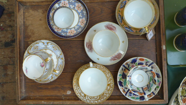 Selection of 6 cups and saucers from popular factories including Liverpool, Newhall, Spode,