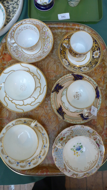 6 cups and saucers from popular factories including Davenport, Derby, Coalport,