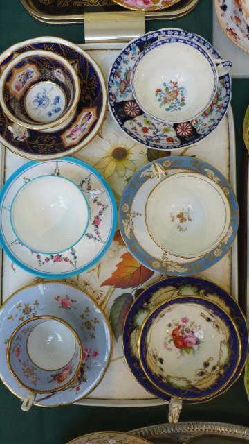 6 Principally blue ground cups and saucers from popular factories including Alcock, Minton,