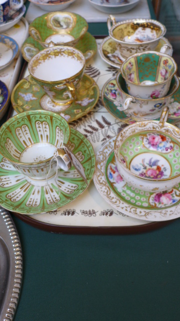 6 Principally green and gilt ground teacups and saucers from popular factories including Minton & - Image 2 of 2