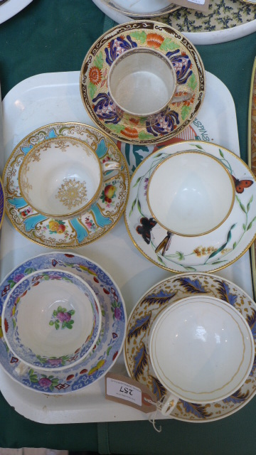 5 cups and saucers from popular factories including Derby, Rathbone,