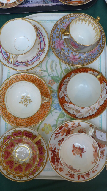 7 cups and saucers from popular factories including Ridgway, Spode, Derby,
