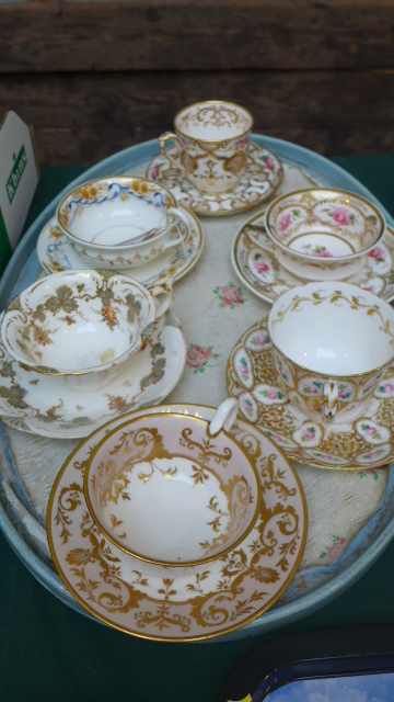 Selection of 6 gilt and white ground cups and saucers from popular factories including Daniels, - Image 2 of 2