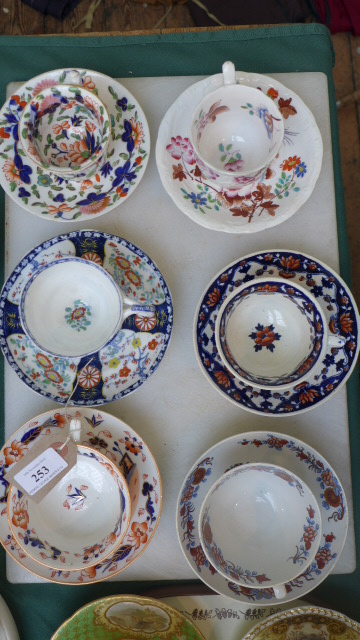 6 multi coloured cups and saucers from popular factories including Spode, Minton,