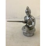 A scarce Willies Knight mascot - a half figure of an armoured knight with lance and turreted base