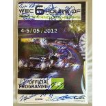 A Spa Francorchamps Wec Six Hours race programme, May 2012, signed by 26 drivers, with letter of