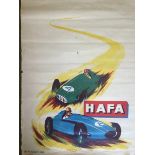 An original Hafa Motor Racing advertising poster from the 1950s, 23 1/2 x 31 1/2".