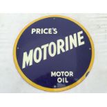 A Price's Motorine Motor Oil circular enamel sign, 14 1/4" diameter.