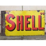 A Shell rectangular double sided enamel sign by Bruton of Palmers Green, with flattened hanging