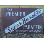 An unusual Premier Super Kerolite Paraffin double sided enamel sign, in good condition, 20 x 12".