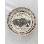 An unusual glass pin dish/ashtray advertising Meakers Motors Limited for MGs, Bridgwater, with