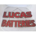 A Lucas Batteries hanging showcard.