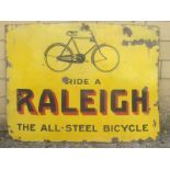 A large Raleigh The All Steel Bicycle pictorial enamel sign, 48 x 36".