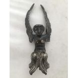 A good quality accessory mascot in the form of a winged female figure, traces of nickle plate