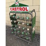 A Castrol Motor Oil forecourt oil bottle trolley with 25 empty Castrol oil bottles inside.