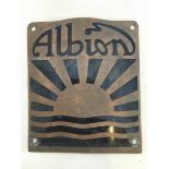 An Albion radiator plaque with partial black enamel.