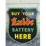 An Exide Battery shield-shaped enamel sign by Stocal, in good condition with excellent gloss, 20 1/2