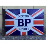 A BP Motor Spirit Union Jack double sided enamel sign with hanging flange, an early version dated