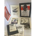 A collection of motoring ephemera including extract advertisements from early magazines, a cased