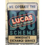An unusual Lucas Electrical Equipment Exchange aluminium advertising sign, 17 x 23".