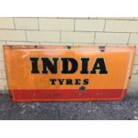 A large India Tyres 'The Finest Tyres Made' rectangular enamel sign, 72 x 36".