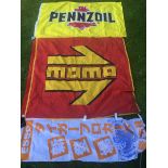 A Pennzoil rectangular polyester banner and two others.