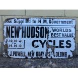 A New Hudson Cycles rectangular enamel sign, 'As supplied to H.M. Government', J.J. Powell New