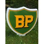 A BP shield shaped glass petrol pump globe by Webbs Crystal Glass Company Limited London, stamped '