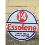 A good Essolene Guaranteed Pure Petrol circular double sided enamel sign, in good condition, 30"