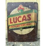 A Lucas Official Battery Agents pictorial tin advertising sign, 18 1/4 x 23 1/2".