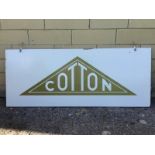 A rectangular showroom/museum hanging rectangular double sided painted sign advertising the