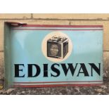 An Ediswan Batteries aluminium double sided advertising sign with hanging flange, by Franco, 18 x