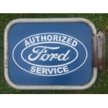 A Ford Authorised Service wall mounted advertising sign set within a tubular aluminium frame, 21 3/4
